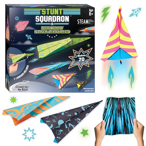 Creativity for Kids Paper Airplane Kit: 70 Planes, 2 Launchers, Glow-in-Dark Stickers for Ages 6+