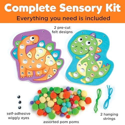 Creativity for Kids Pom Pom Pictures Dinosaurs Craft Kit – Toddler Sensory Play with Reusable Dinosaur Boards