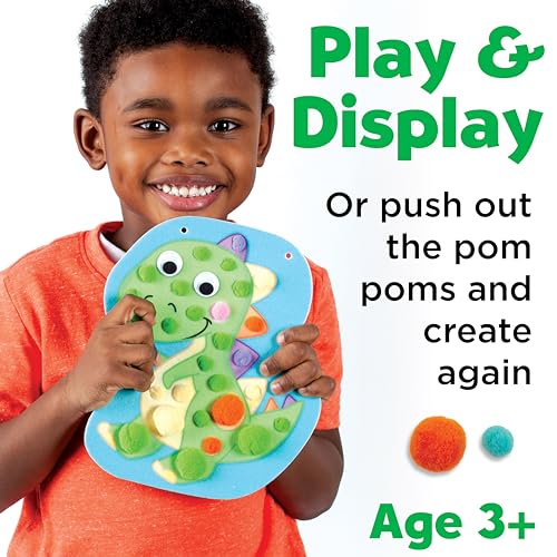 Creativity for Kids Pom Pom Pictures Dinosaurs Craft Kit – Toddler Sensory Play with Reusable Dinosaur Boards