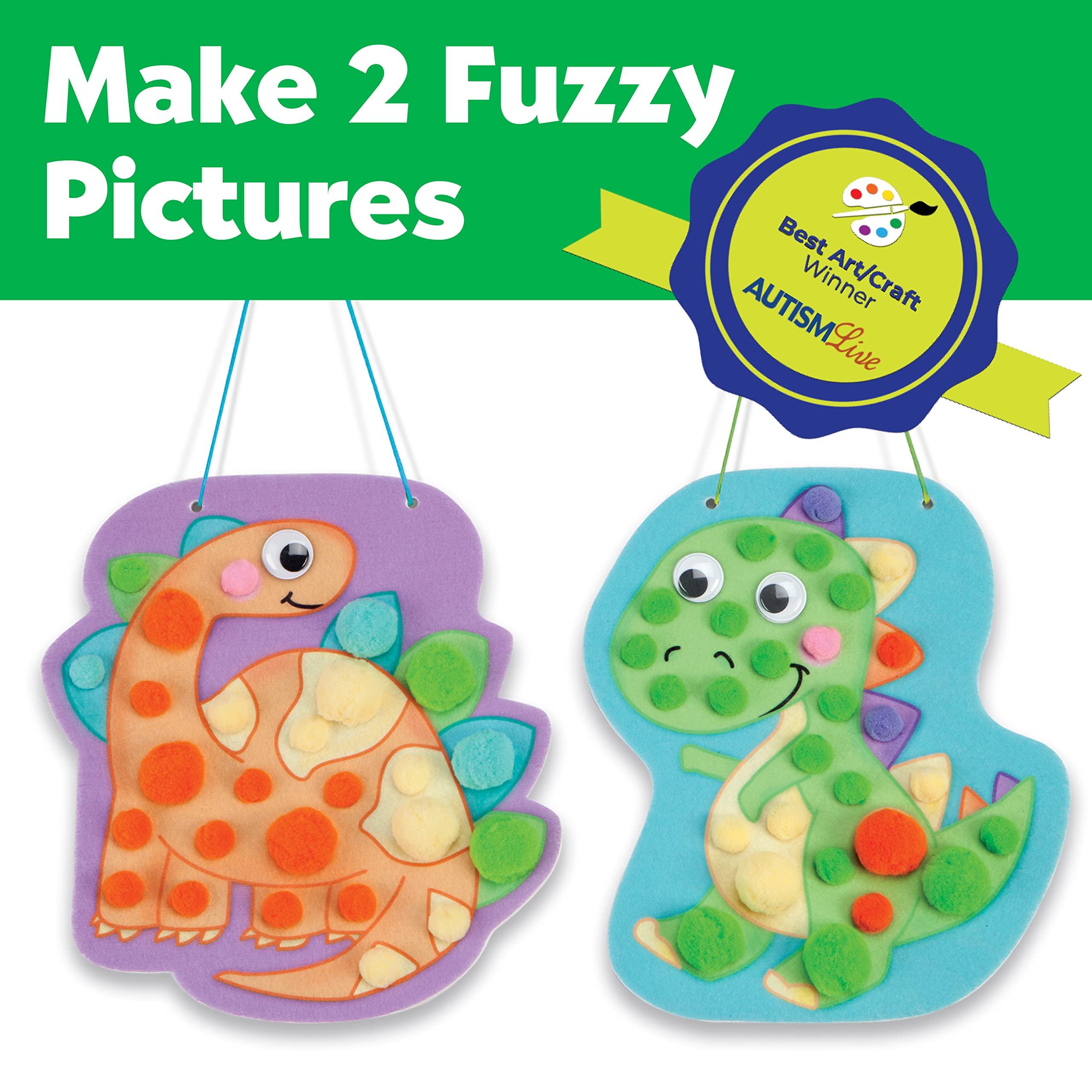 Creativity for Kids Pom Pom Pictures Dinosaurs Craft Kit – Toddler Sensory Play with Reusable Dinosaur Boards