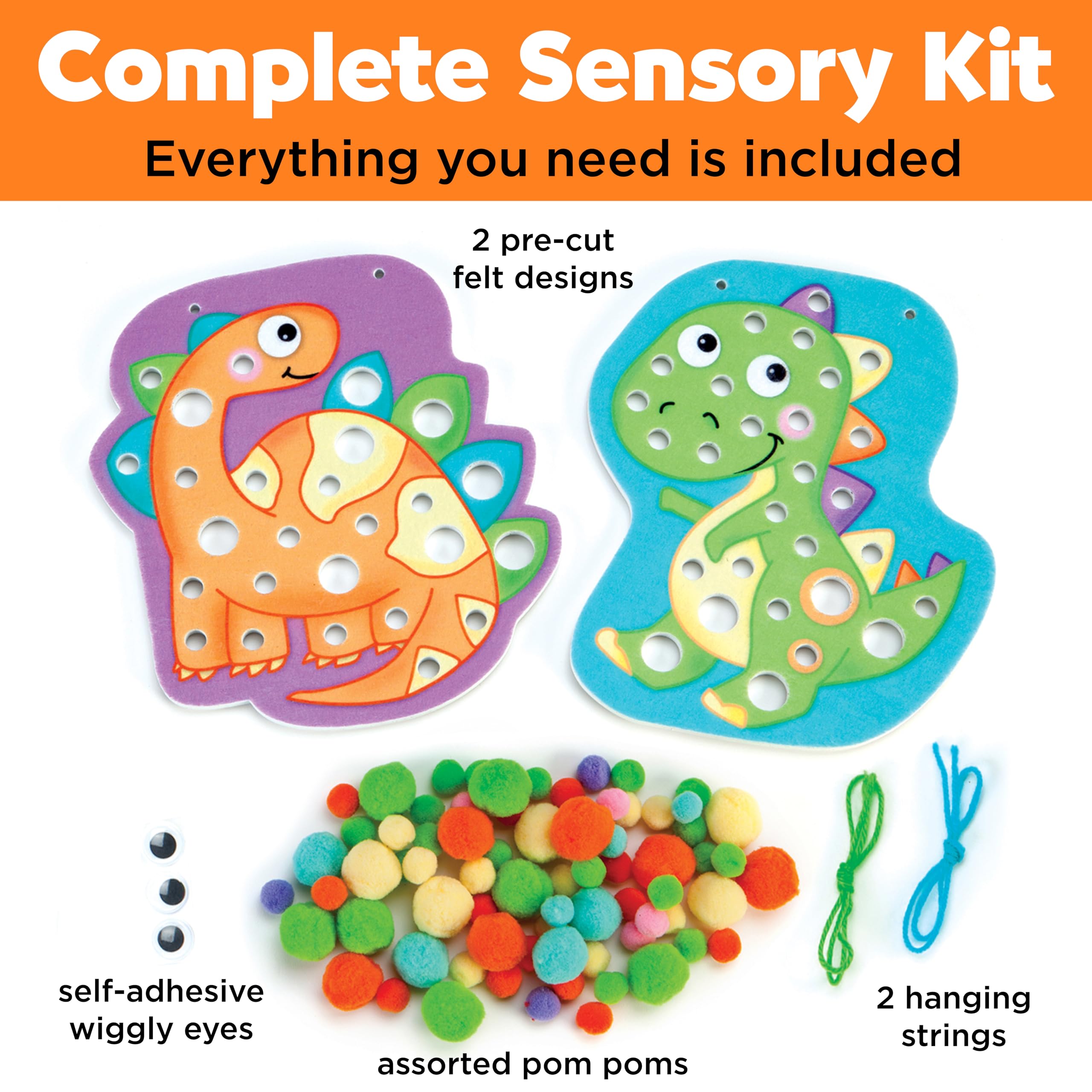 Creativity for Kids Pom Pom Pictures Dinosaurs Craft Kit – Toddler Sensory Play with Reusable Dinosaur Boards