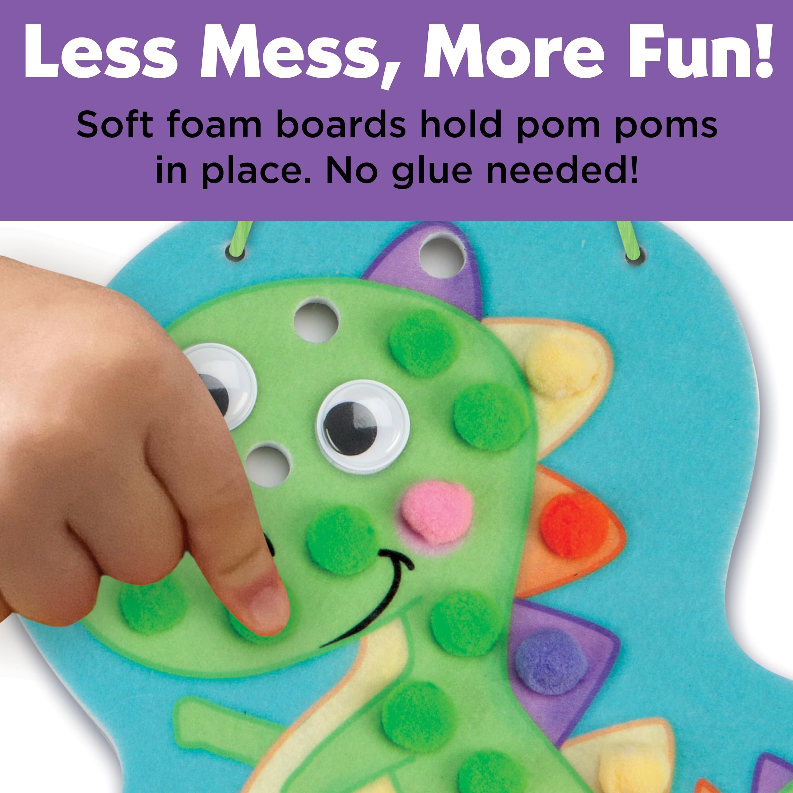 Creativity for Kids Pom Pom Pictures Dinosaurs Craft Kit – Toddler Sensory Play with Reusable Dinosaur Boards
