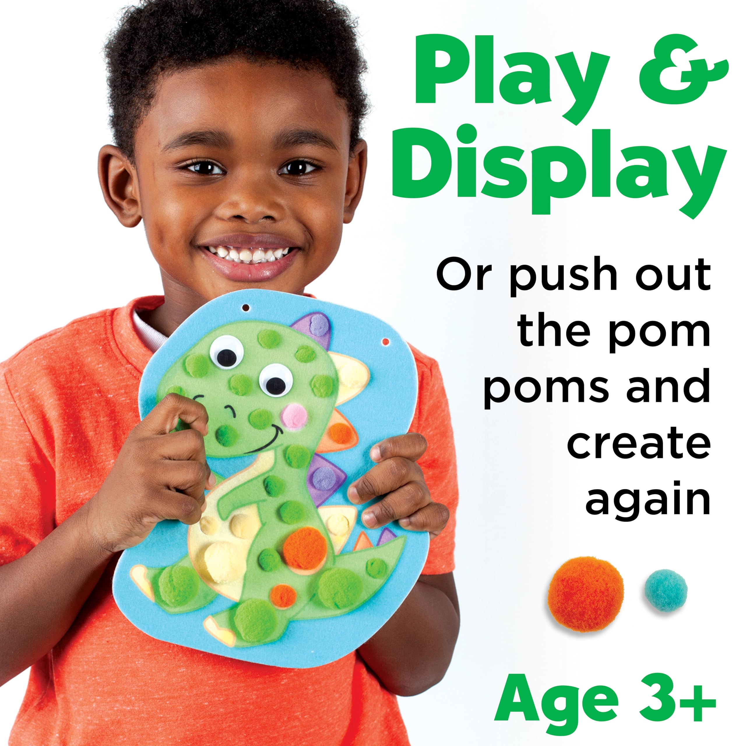 Creativity for Kids Pom Pom Pictures Dinosaurs Craft Kit – Toddler Sensory Play with Reusable Dinosaur Boards