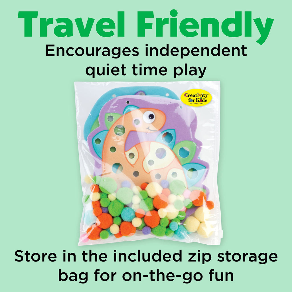 Creativity for Kids Pom Pom Pictures Dinosaurs Craft Kit – Toddler Sensory Play with Reusable Dinosaur Boards