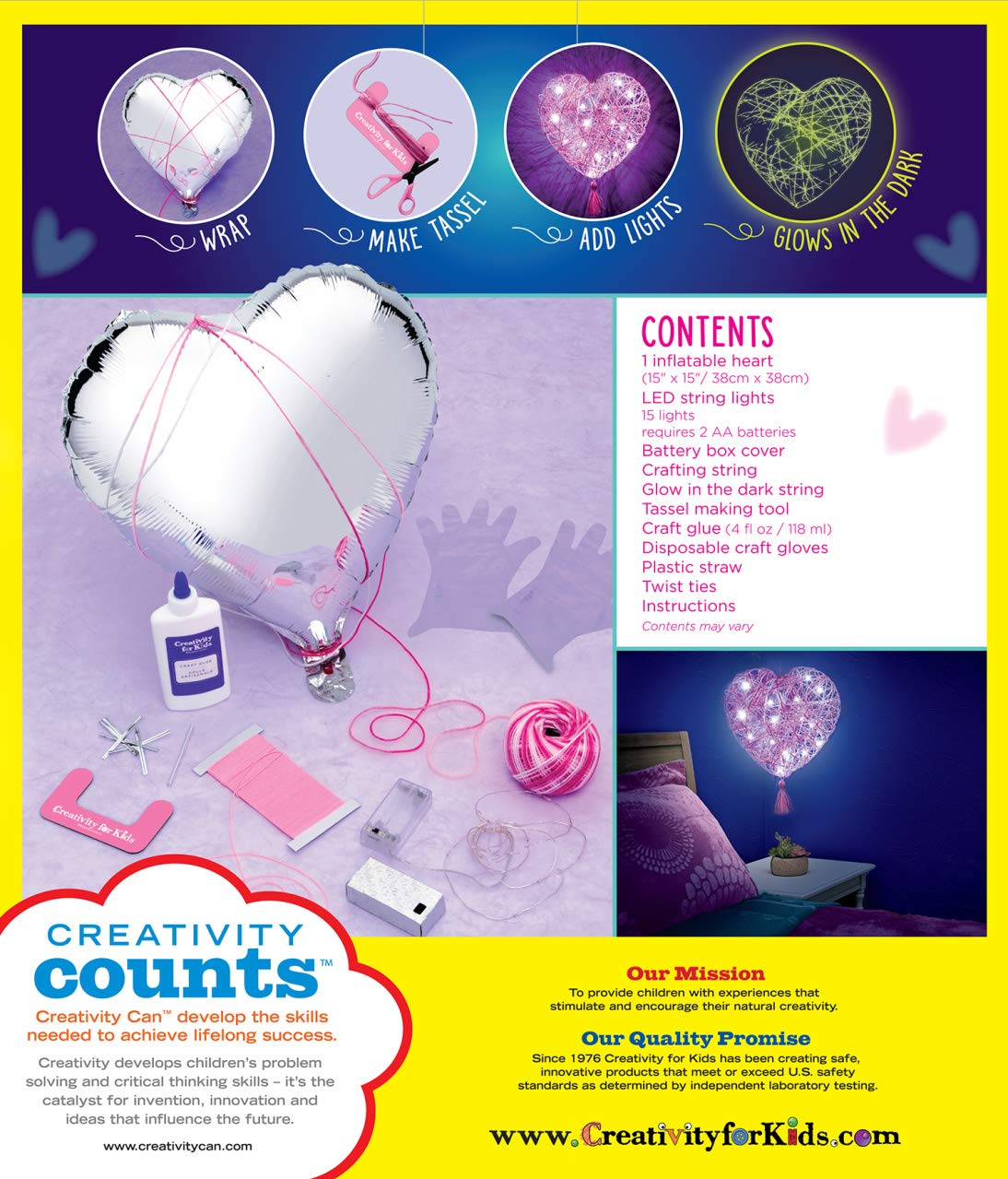 Creativity for Kids String Art Heart Light Kit – Glowing Lantern Craft for Ages 8+