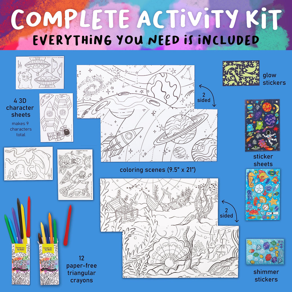 Creativity for Kids Wonder Worlds 3D Coloring Craft Kit 2 Pack - Outer Space & Underwater Voyage for Ages 5+
