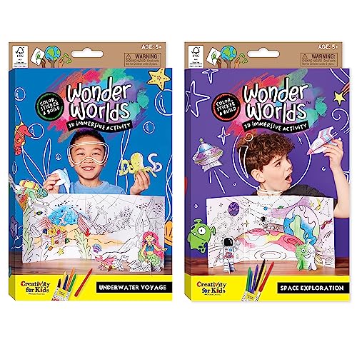 Creativity for Kids Wonder Worlds 3D Coloring Craft Kit 2 Pack - Outer Space & Underwater Voyage for Ages 5+