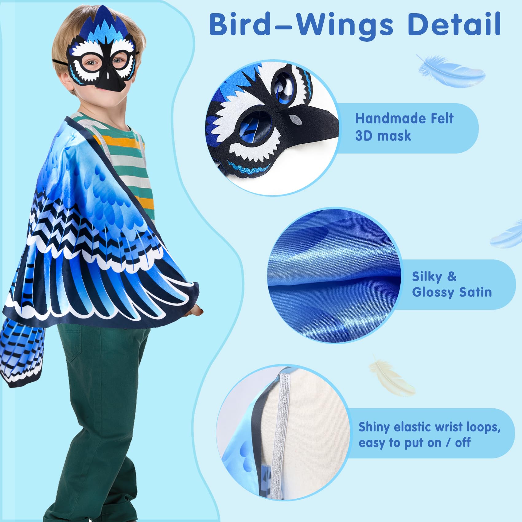 Creatoy Realistic Bird Costume for Kids – Eagle Wings with Mask, Ages 3-9