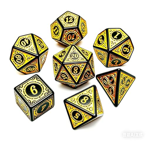 CREEBUY 5 Pack Polyhedral Dice Set – 35 Acrylic D&D Dice with Vintage Pattern and Gold Numbers