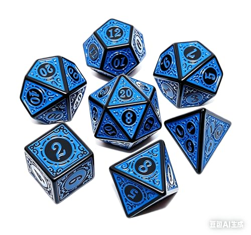 CREEBUY 5 Pack Polyhedral Dice Set – 35 Acrylic D&D Dice with Vintage Pattern and Gold Numbers