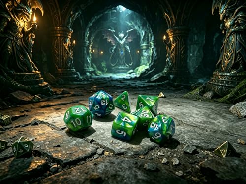 CREEBUY 6-Pack Polyhedral Dice Set – 42 Acrylic D&D Dice with Gold Numbers and Storage Bags