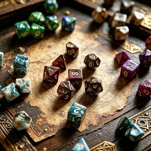 CREEBUY 6-Pack Polyhedral Dice Set – 42 Acrylic D&D Dice with Gold Numbers and Storage Bags