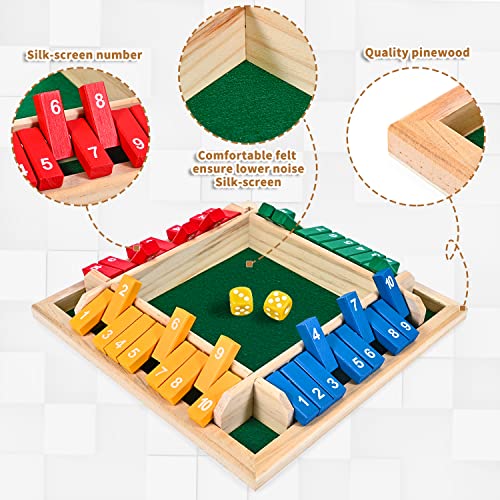 CRETVIS 4-Player Wooden Shut the Box Dice Game - 10 Numbers, 8 Dice