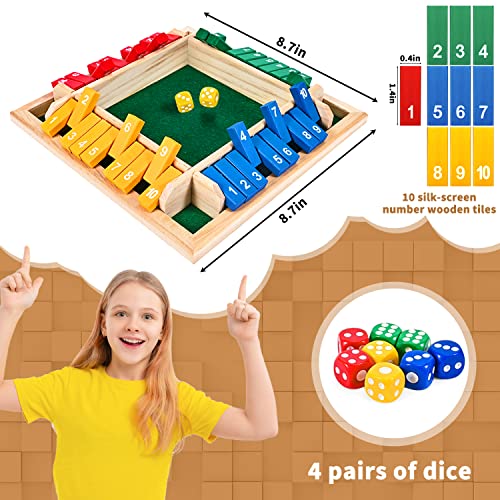 CRETVIS 4-Player Wooden Shut the Box Dice Game - 10 Numbers, 8 Dice