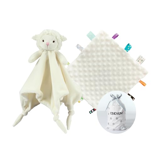 CREVENT Ivory Sheep Baby Security Blanket – Soft Minky Lovey with Tag