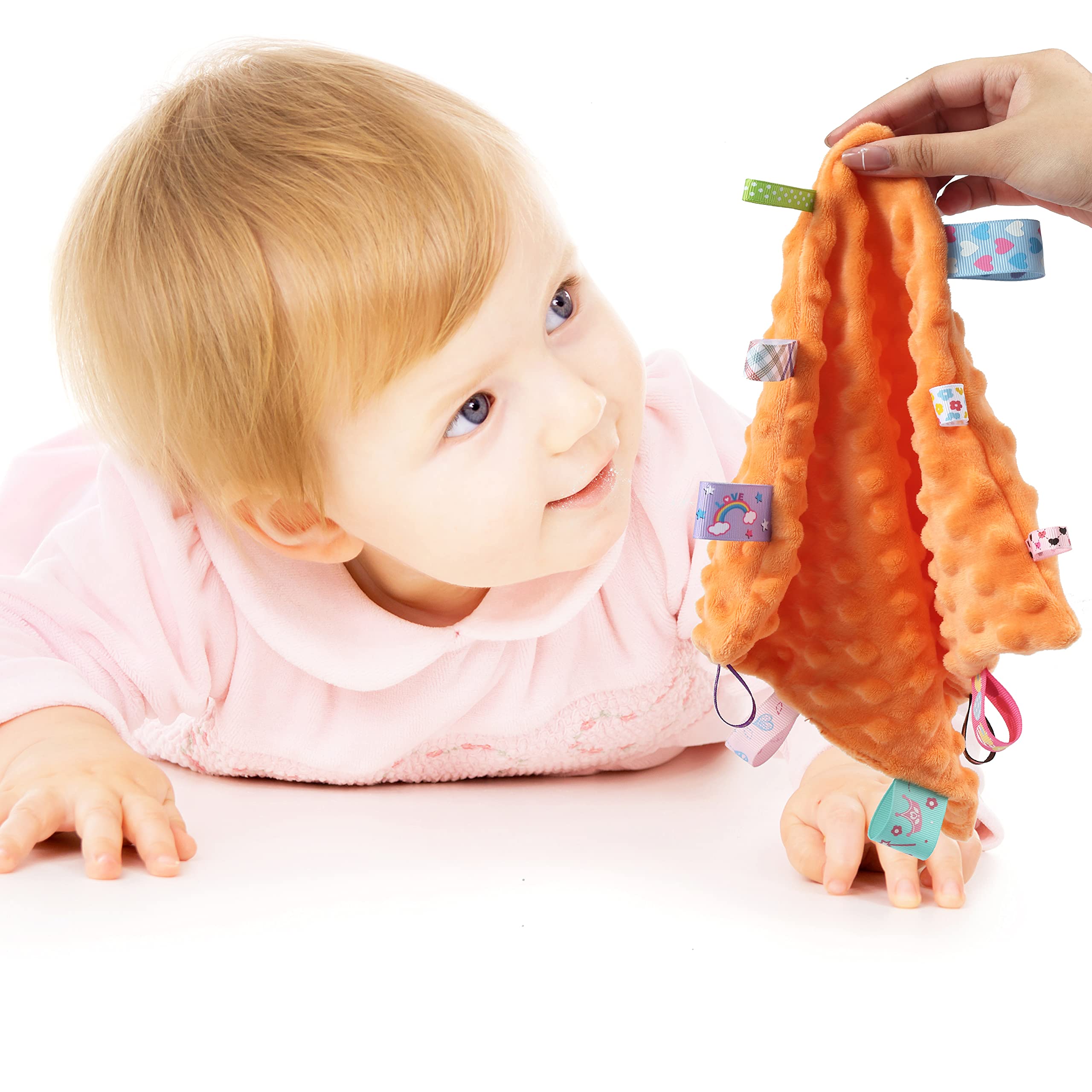CREVENT Orange Fox Security Blanket Set – Soft Plush Lovey and Tag Blanket for Baby, Toddler, or Pet