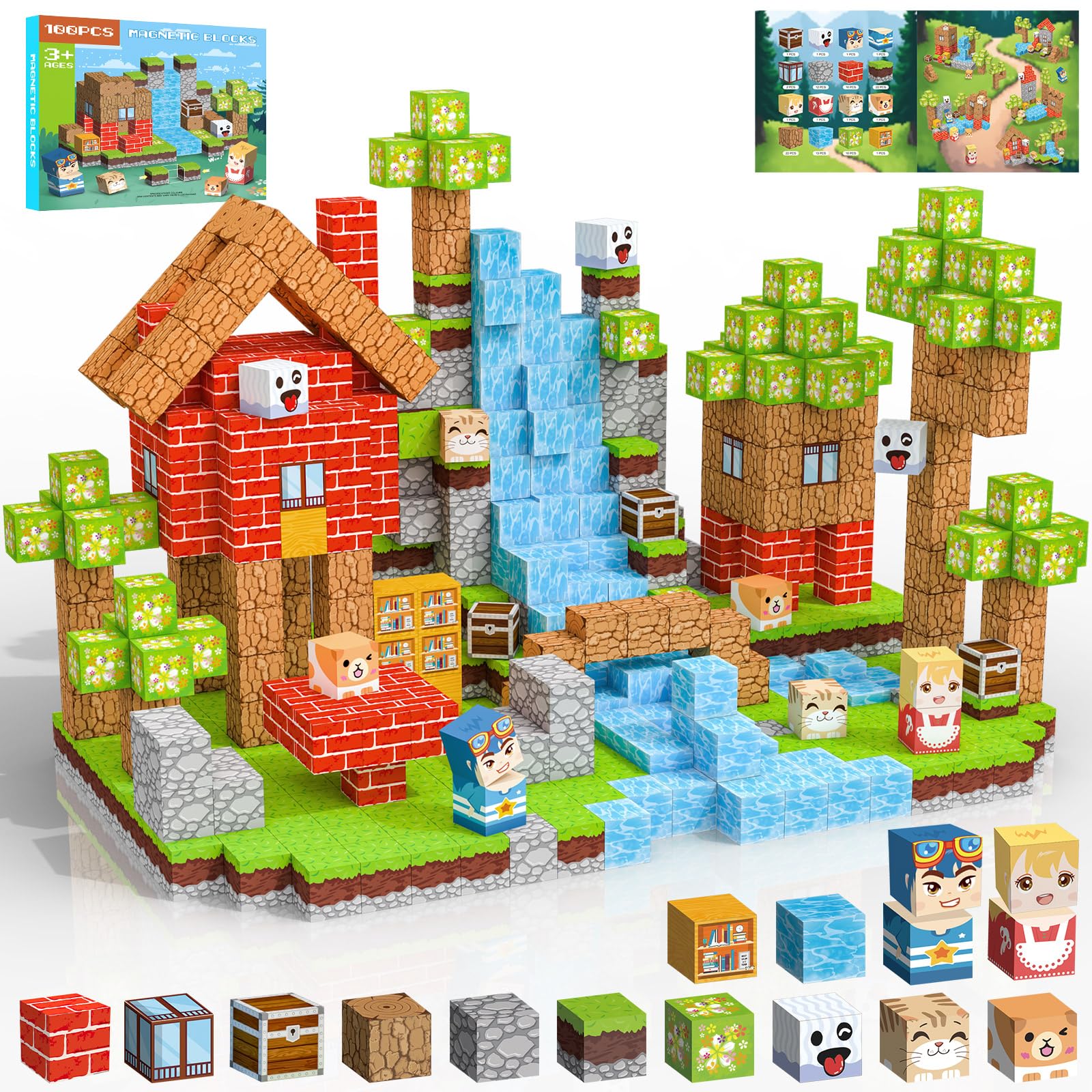Crifeton 100-Piece Magnetic Building Blocks Set - 0.8 Inch Cubes in 25 Colors, STEM Montessori Toy for Ages 3+
