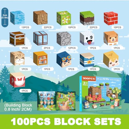 Crifeton 100-Piece Magnetic Building Blocks Set - 0.8 Inch Cubes in 25 Colors, STEM Montessori Toy for Ages 3+