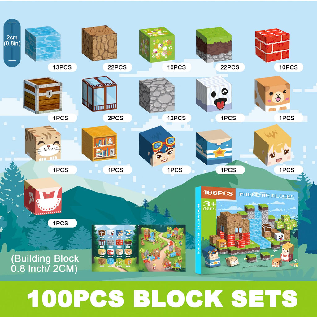 Crifeton 100-Piece Magnetic Building Blocks Set - 0.8 Inch Cubes in 25 Colors, STEM Montessori Toy for Ages 3+