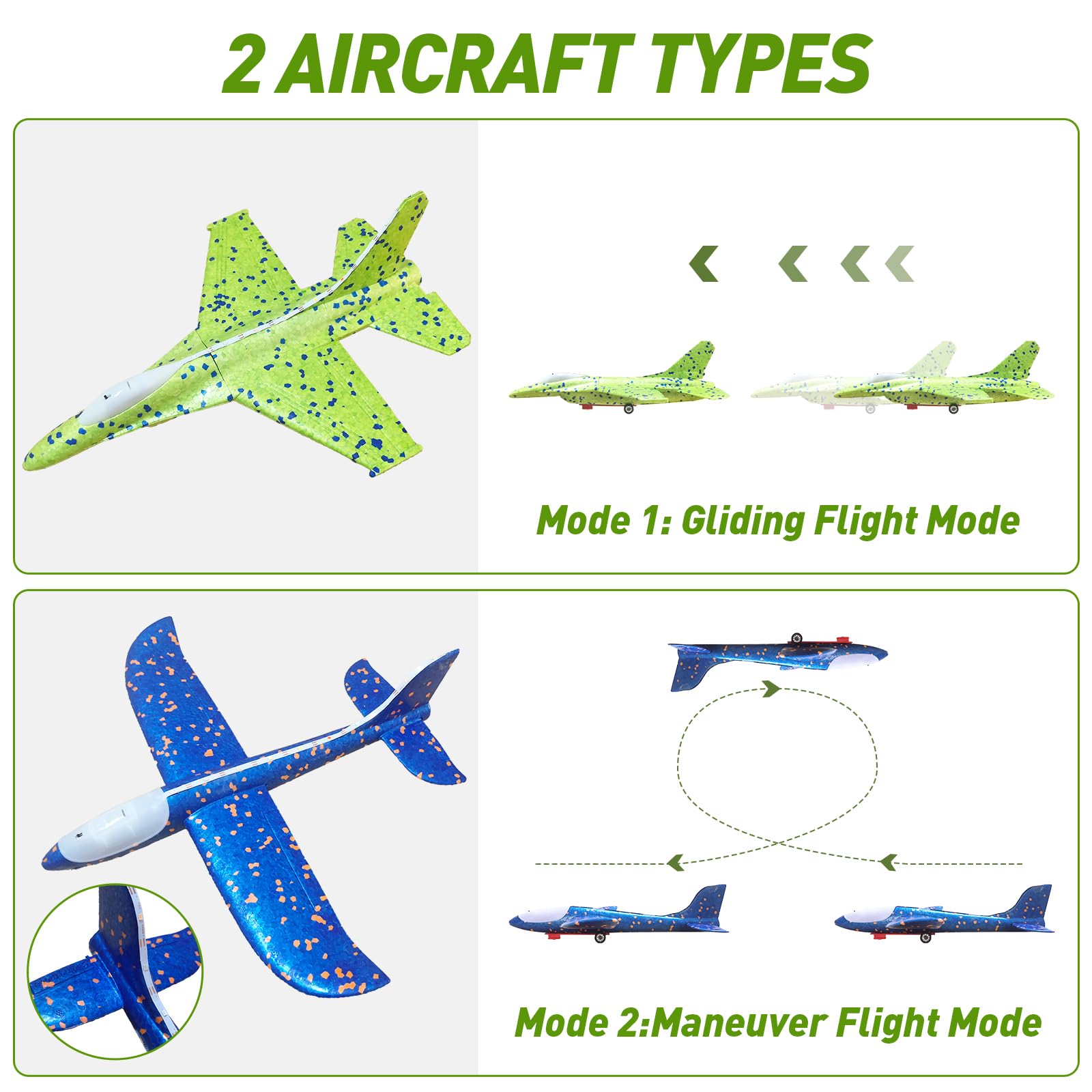 CRILARY 3-Pack Airplane Launcher Toys – 13.2-Inch LED F-15 Fighter Jets & Glider for Kids Ages 4-12