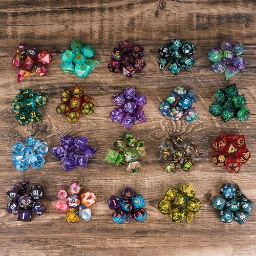 CRITALLIC 7-Piece Sharp Edge Resin Dice Mystery Set for D&D, Pathfinder, TTRPG