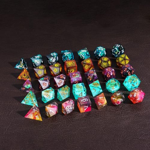 CRITALLIC 7-Piece Sharp Edge Resin Dice Mystery Set for D&D, Pathfinder, TTRPG
