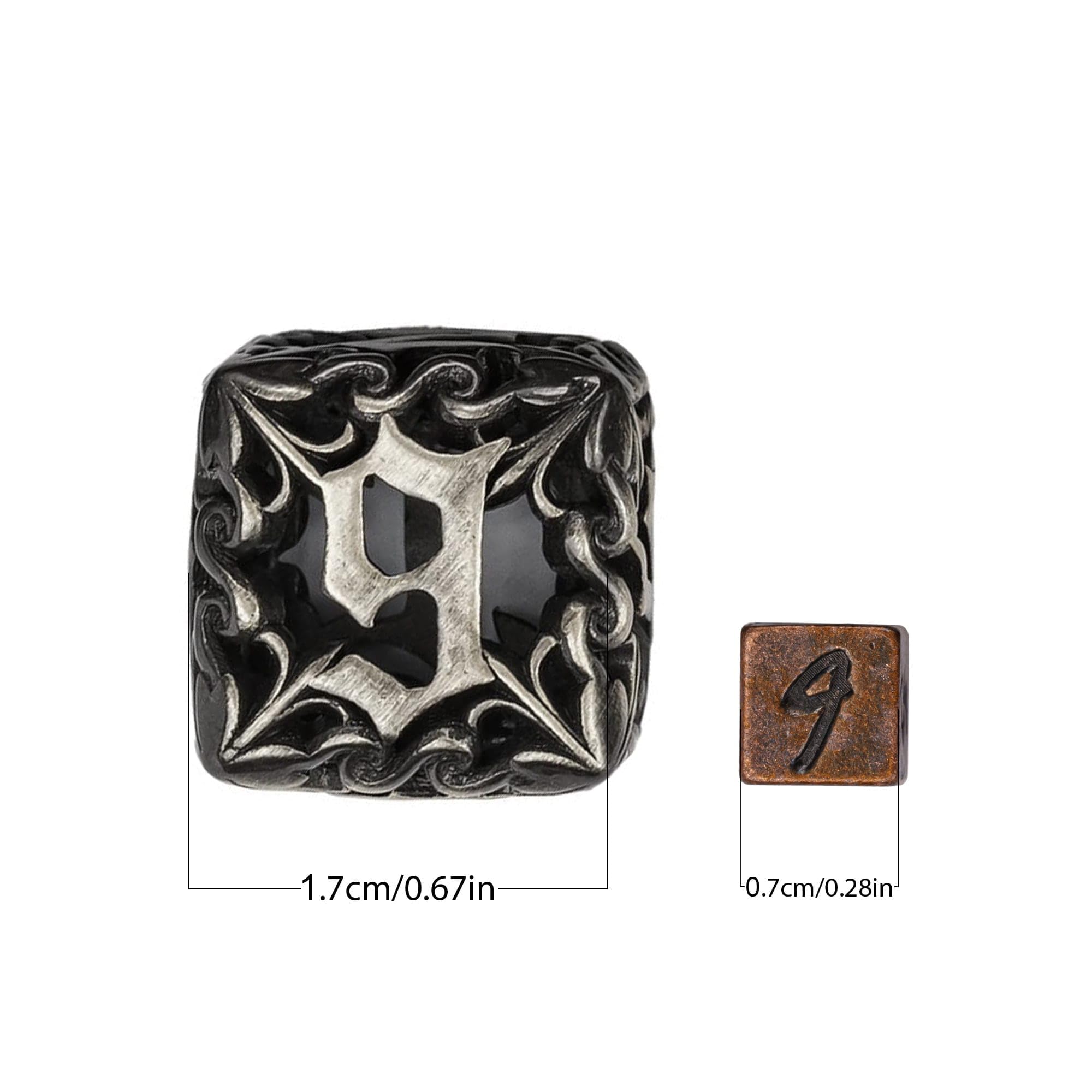 CRITALLIC Mini Metal Dice Set (7 Polyhedral Dice) with Rune Keychain Case - Red Copper