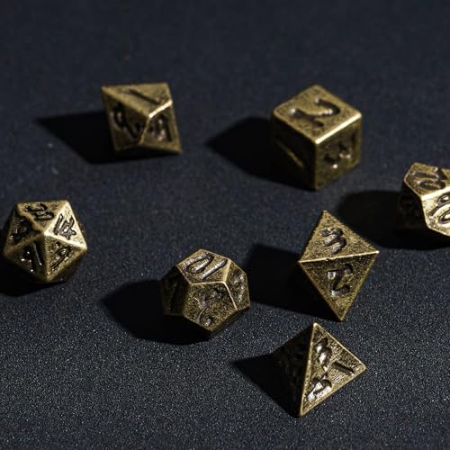CRITALLIC Mini Metal Dice Set with Rune Keychain Case - 7 Polyhedral Dice for DND (Bronze)