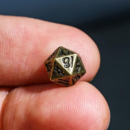 CRITALLIC Mini Metal Dice Set with Rune Keychain Case - 7 Polyhedral Dice for DND (Bronze)
