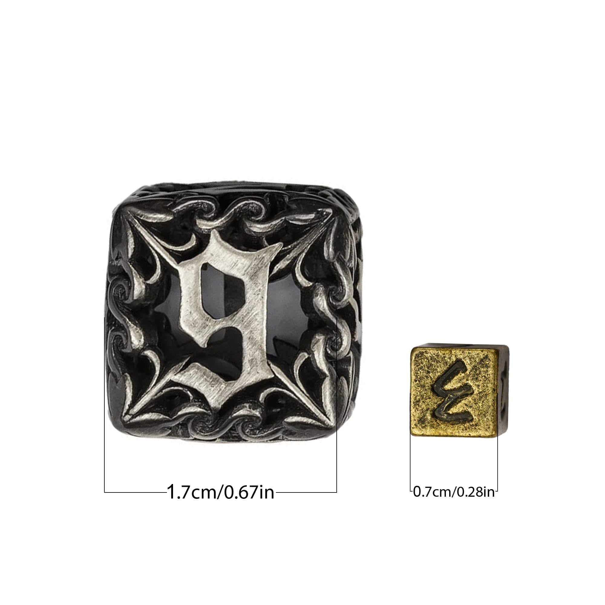 CRITALLIC Mini Metal Dice Set with Rune Keychain Case - 7 Polyhedral Dice for DND (Bronze)