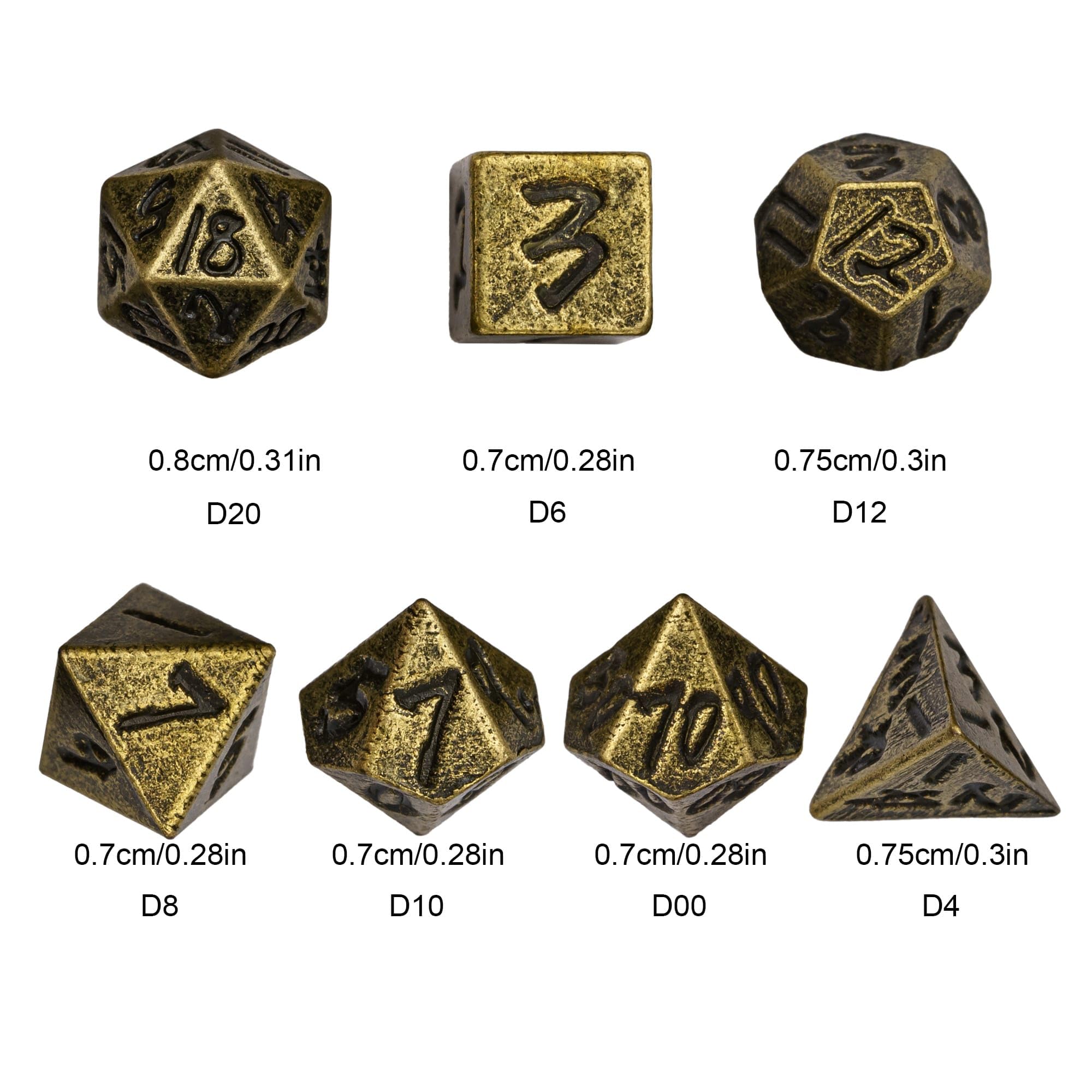 CRITALLIC Mini Metal Dice Set with Rune Keychain Case - 7 Polyhedral Dice for DND (Bronze)