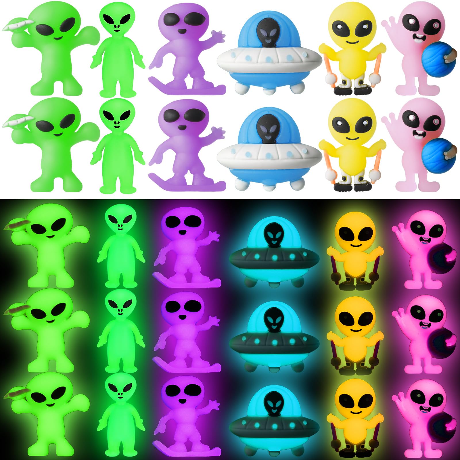 CroBlissful 25-Piece Glowing Alien Figures – 6 Styles for Halloween, Piñata Fillers & Pranks