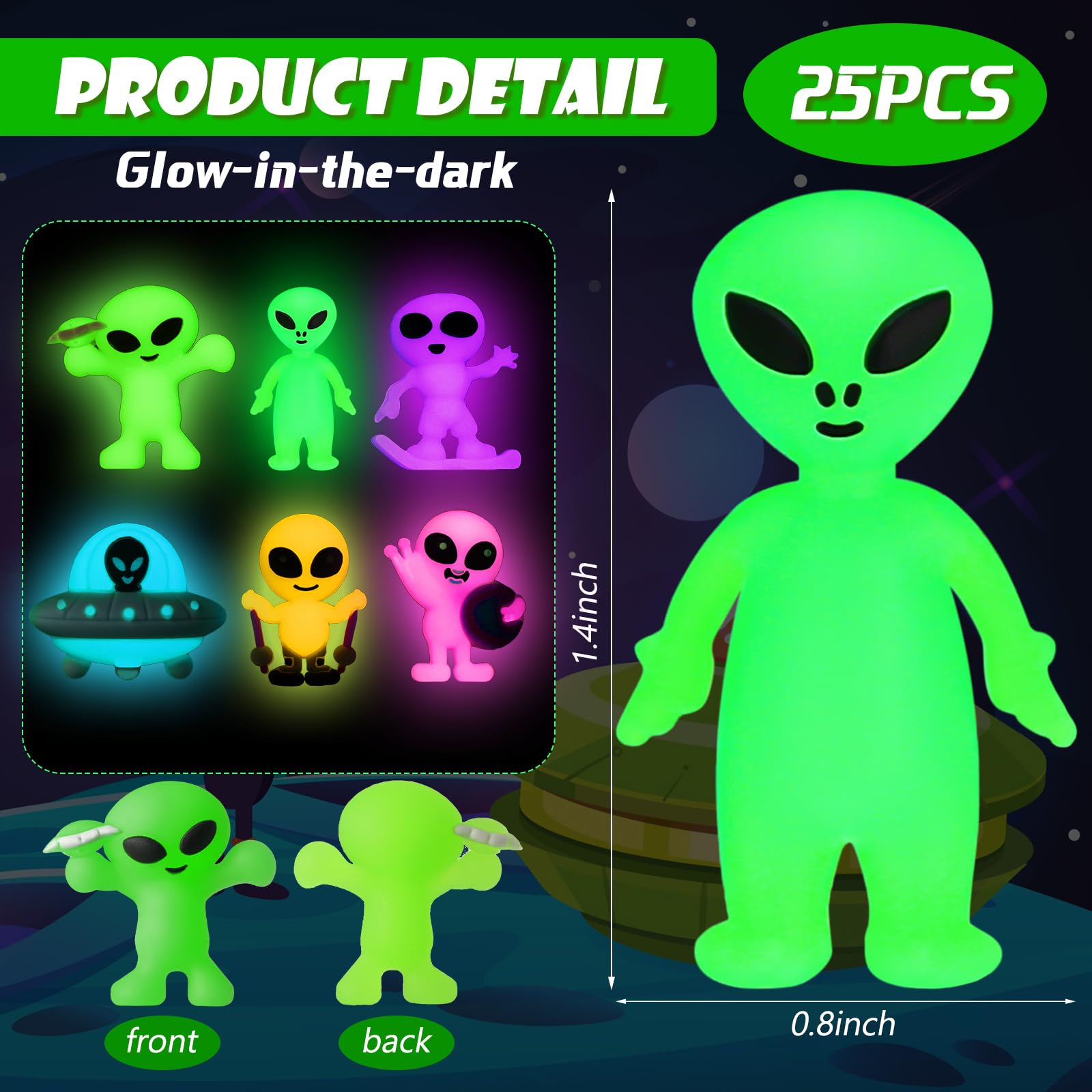 CroBlissful 25-Piece Glowing Alien Figures – 6 Styles for Halloween, Piñata Fillers & Pranks