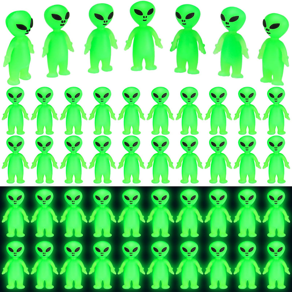 CroBlissful 50-Pack Glow-in-the-Dark Mini Alien Figurines - Green Tiny Aliens for Party Favors, Prank Toys, and Hide-and-Seek Games