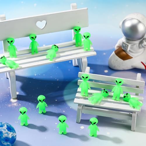 CroBlissful 50-Pack Glow-in-the-Dark Mini Alien Figurines - Green Tiny Aliens for Party Favors, Prank Toys, and Hide-and-Seek Games