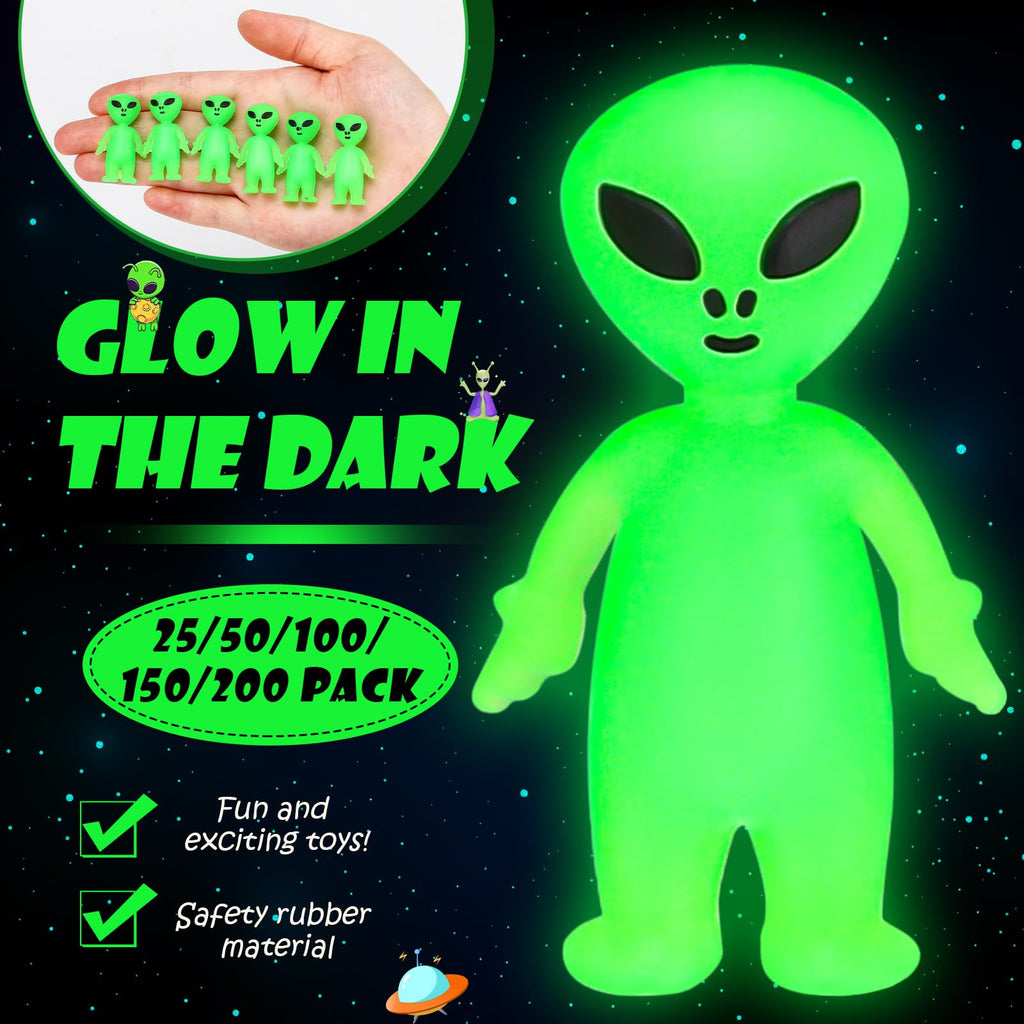 CroBlissful 50-Pack Glow-in-the-Dark Mini Alien Figurines - Green Tiny Aliens for Party Favors, Prank Toys, and Hide-and-Seek Games