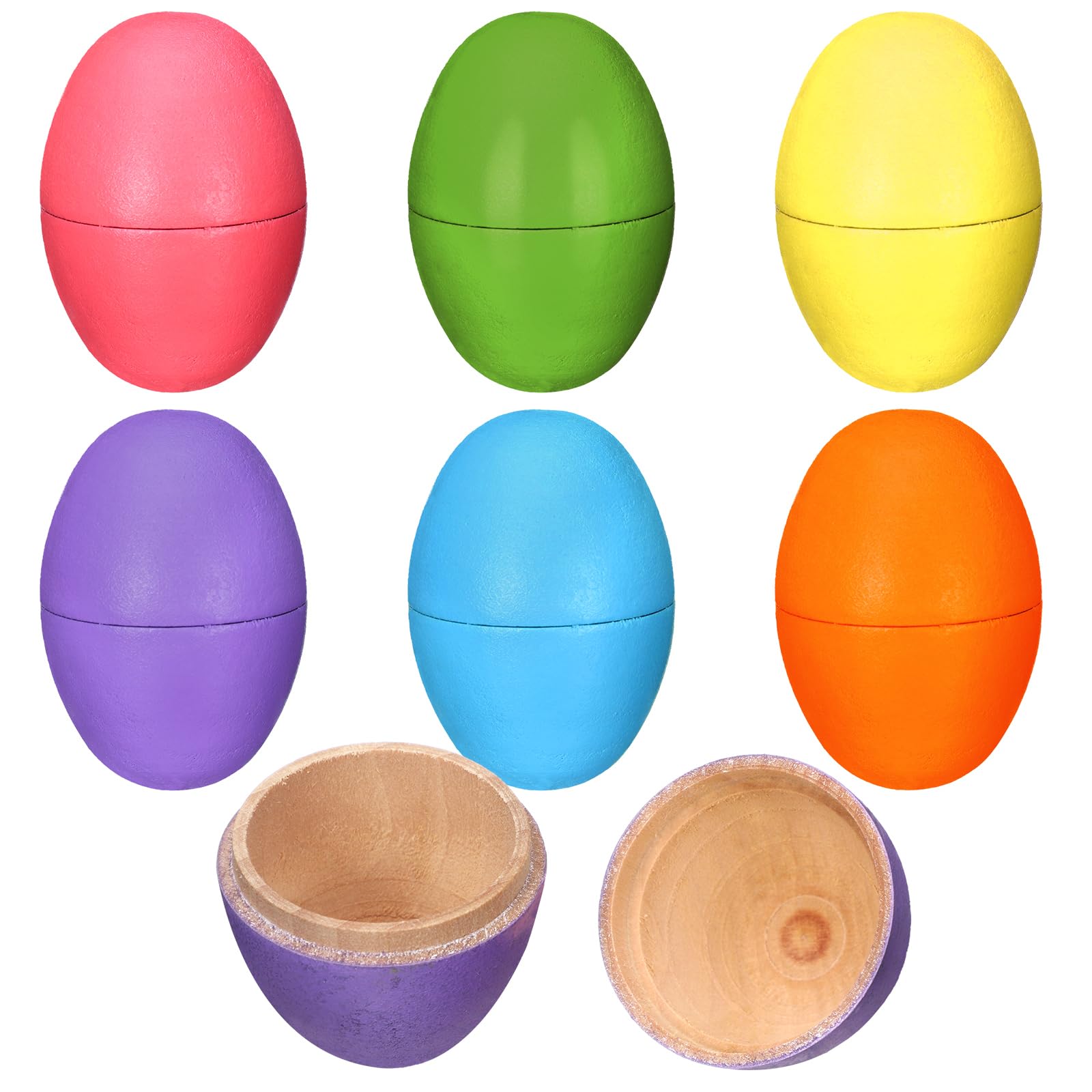 CroBlissful 6-Pack Fillable Wooden Easter Eggs – 2.76 Inch Reusable DIY Eggs for Hunts, Party Favors & Decor (Multicolor)