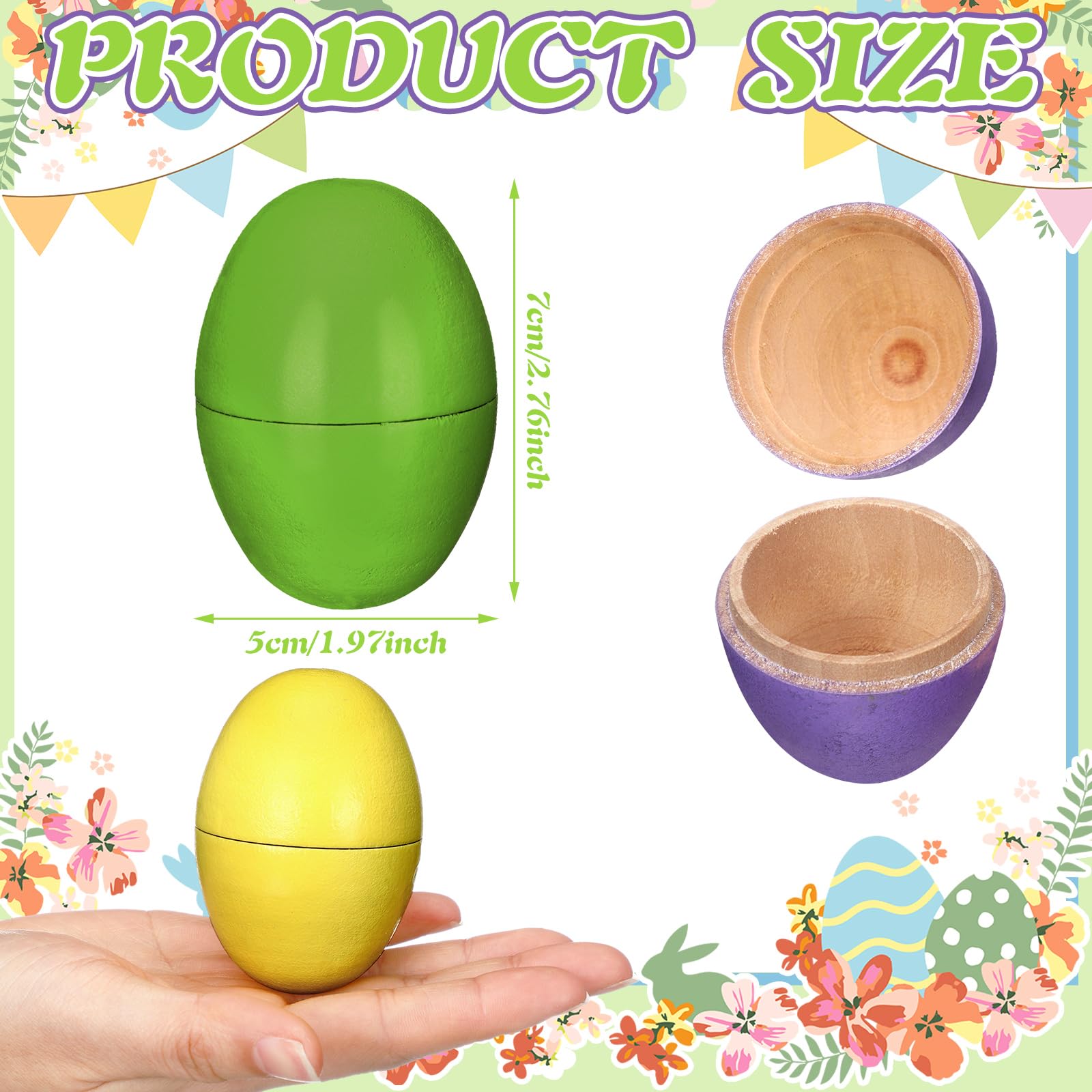 CroBlissful 6-Pack Fillable Wooden Easter Eggs – 2.76 Inch Reusable DIY Eggs for Hunts, Party Favors & Decor (Multicolor)
