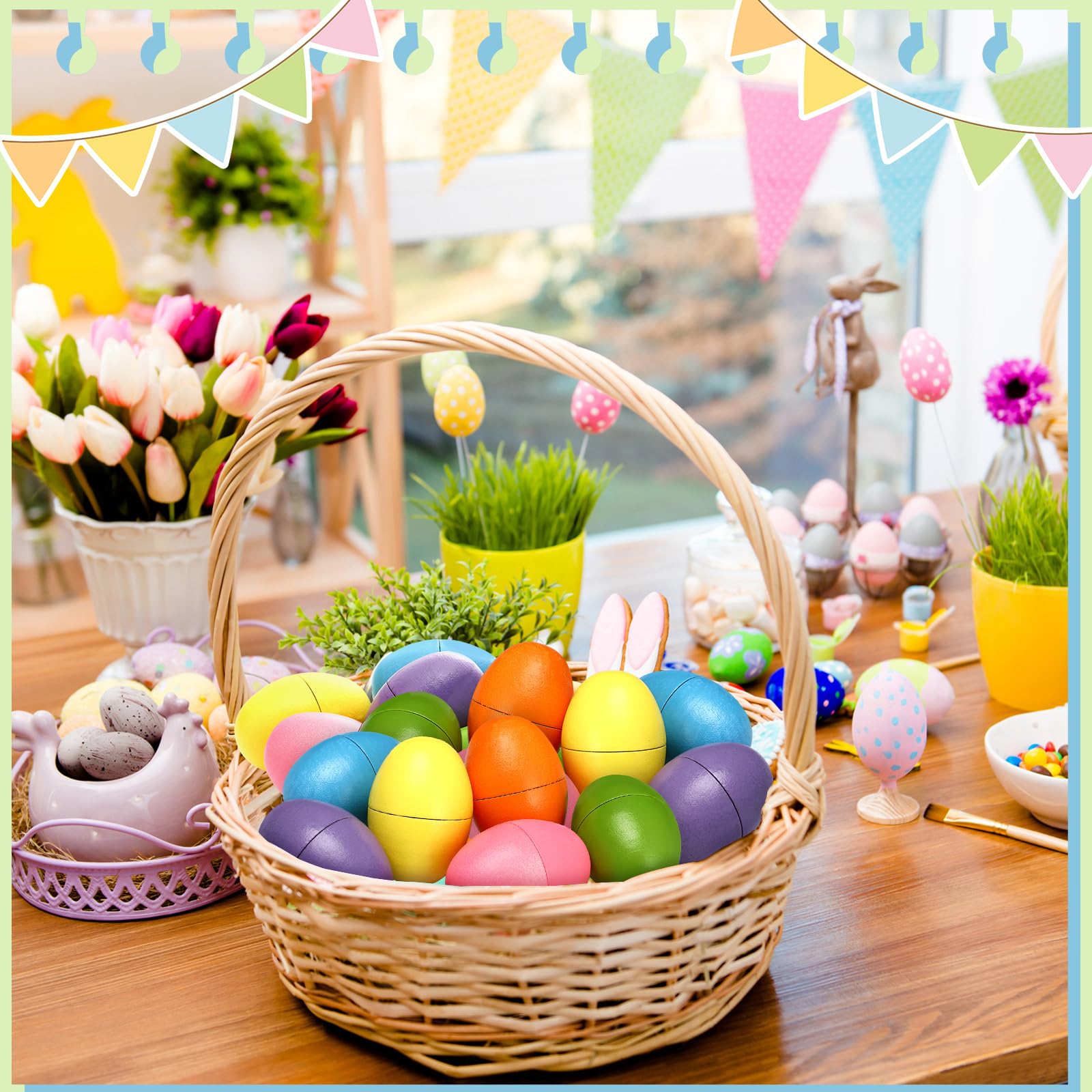 CroBlissful 6-Pack Fillable Wooden Easter Eggs – 2.76 Inch Reusable DIY Eggs for Hunts, Party Favors & Decor (Multicolor)