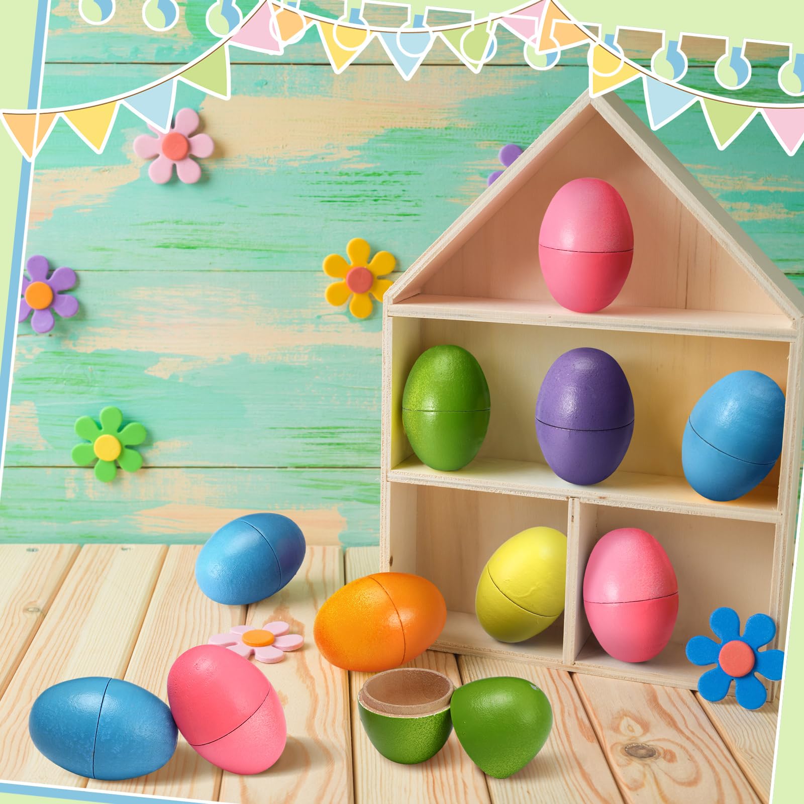 CroBlissful 6-Pack Fillable Wooden Easter Eggs – 2.76 Inch Reusable DIY Eggs for Hunts, Party Favors & Decor (Multicolor)