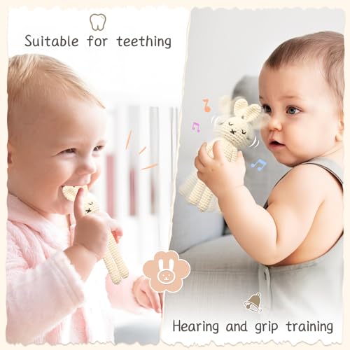 Crochet Bunny Rattle – Handmade Baby Toy with Soft Jingle for Sensory Development (White Bunny Doll)