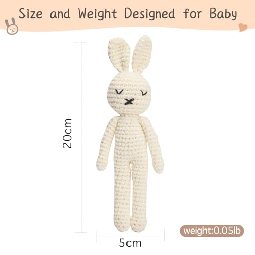Crochet Bunny Rattle – Handmade Baby Toy with Soft Jingle for Sensory Development (White Bunny Doll)