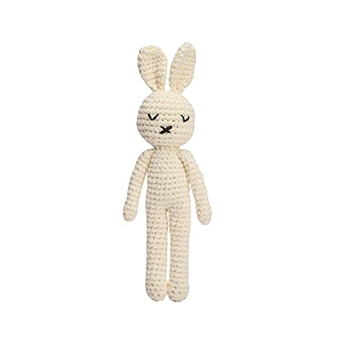 Crochet Bunny Rattle – Handmade Baby Toy with Soft Jingle for Sensory Development (White Bunny Doll)