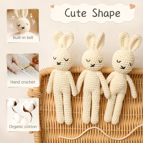 Crochet Bunny Rattle – Handmade Baby Toy with Soft Jingle for Sensory Development (White Bunny Doll)
