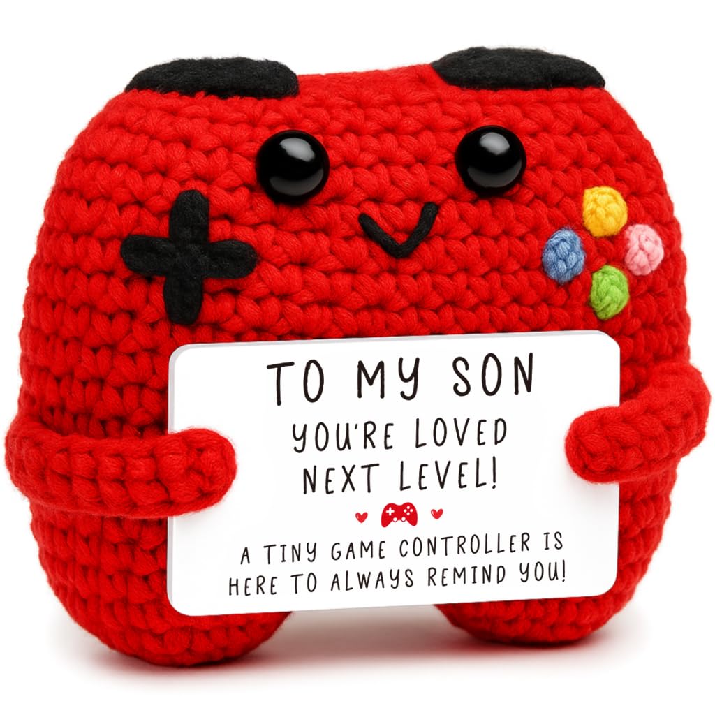 Crochet Game Controller Plush Gift with Inspirational Card - Handmade Soft Yarn Decor for Gamers, Son, Dad - Busy Gaming Life