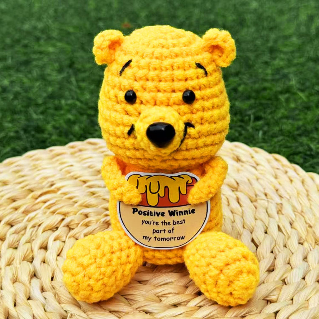 Crochet Winnie Doll with Encouragement Card - Positive Gift for Women, Students, Mental Health Support