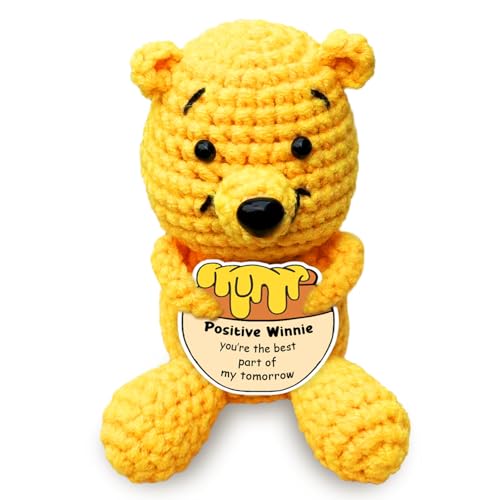 Crochet Winnie Doll with Encouragement Card - Positive Gift for Women, Students, Mental Health Support