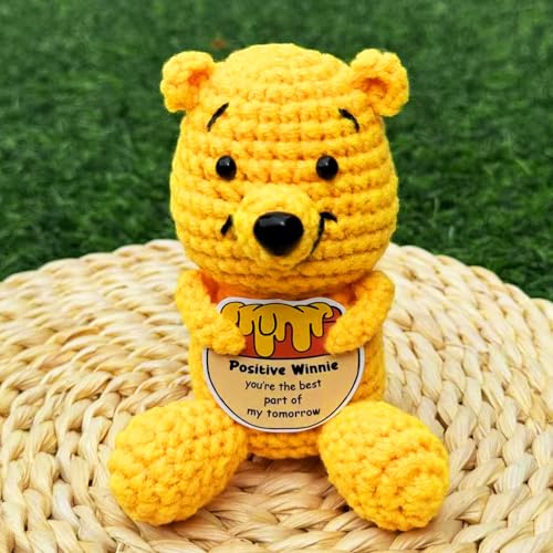 Crochet Winnie Doll with Encouragement Card - Positive Gift for Women, Students, Mental Health Support