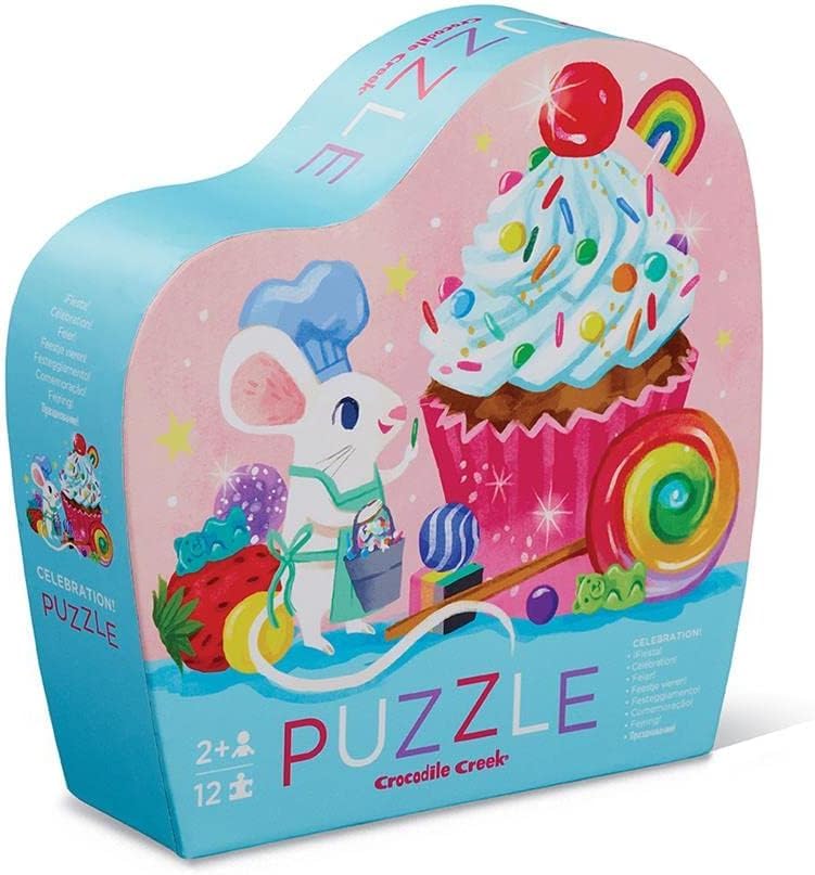 Crocodile Creek 12-Piece Mini Jigsaw Puzzle - Birthday Cupcake and Mouse - 12" x 9" - Ages 2+