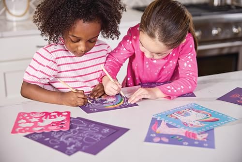 Crocodile Creek Dinosaur Scratch Art Set - 16 Sparkle Sheets with Stencil and Stylus for Kids Ages 3-8